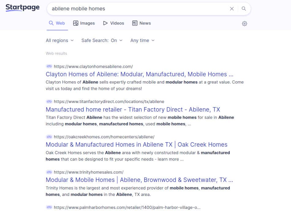 startpage results mobile homes in abilene texas